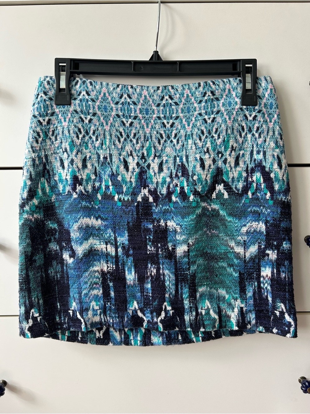 H&M Teal and Navy Patterned Knit Mini Skirt